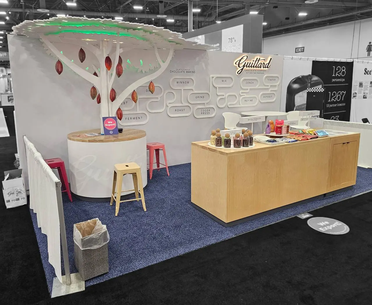 Guittard lighted cocoa tree and chocolate process display