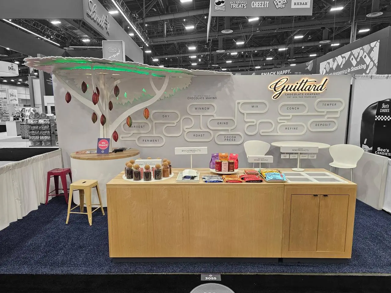 Guittard sampling counter with chocolate products