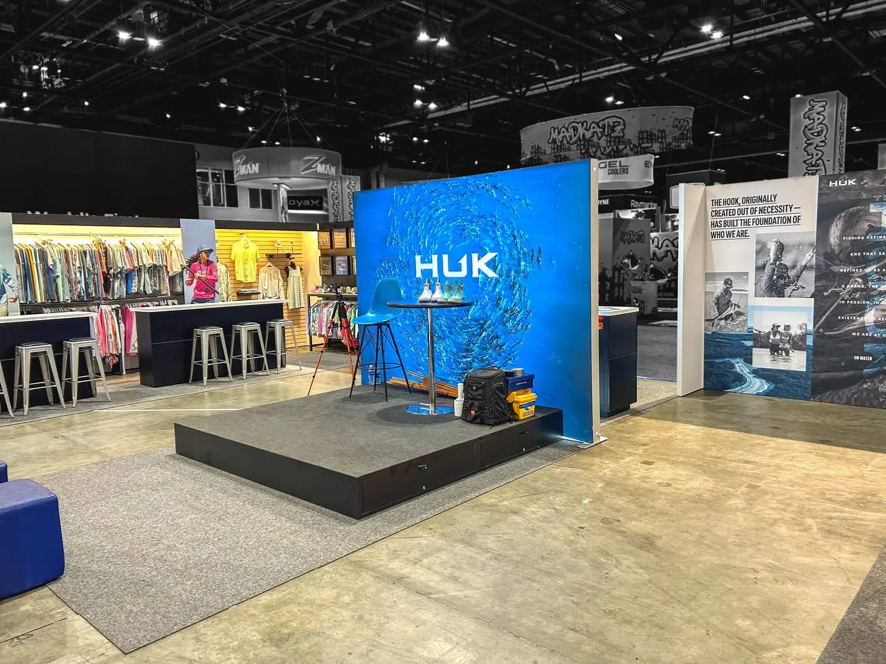 Huk product display and seating area