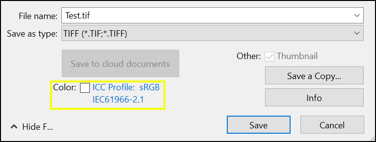 TIFF Save Settings