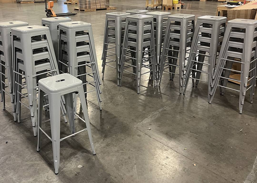 Stacked rental stools and seating