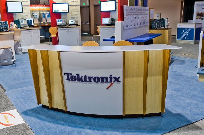 Tektronix reception desk with logo for a full branded experience
